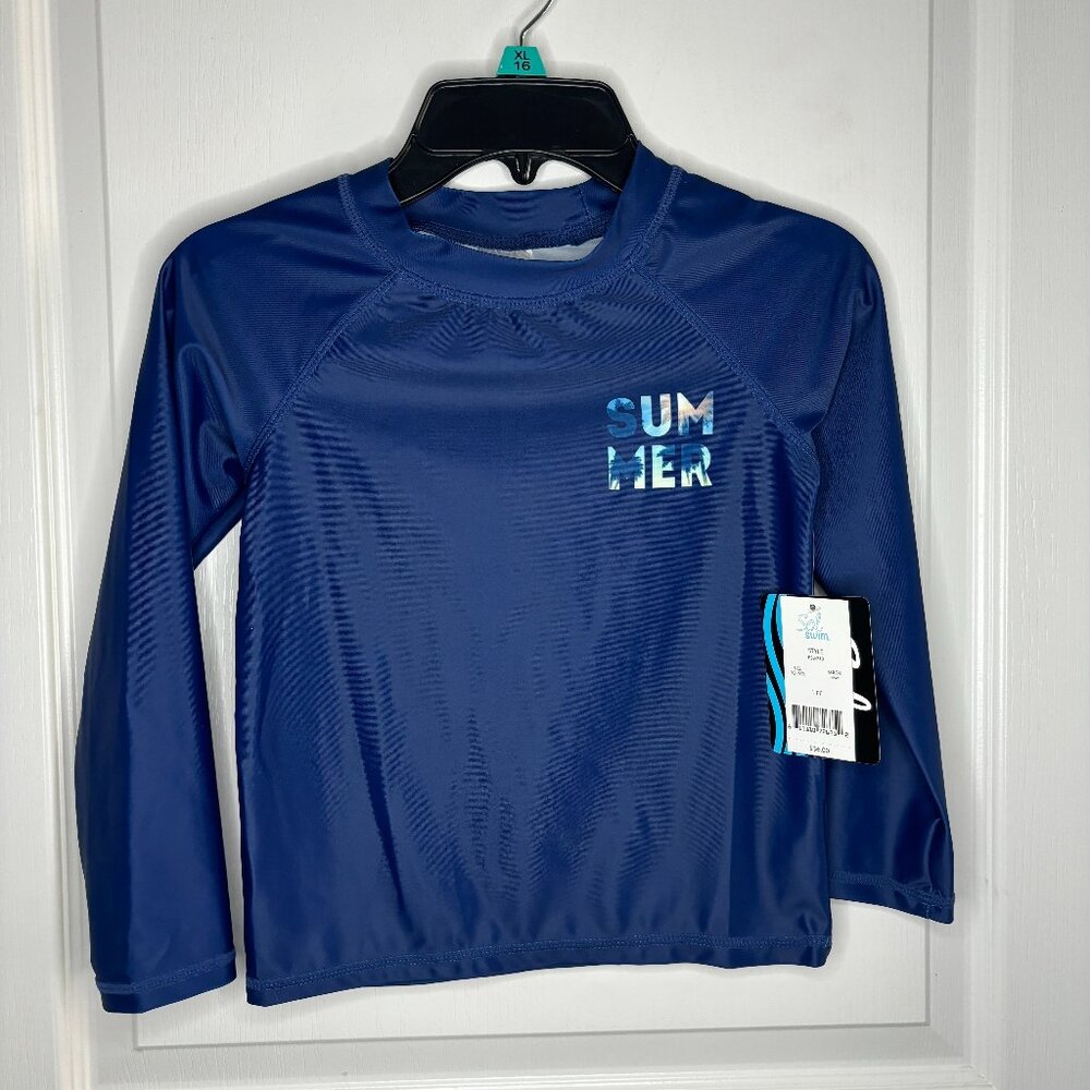 Sol Swim Boys Kids Navy Summer Crew Neck Long Sleeve Rash Guard NEW